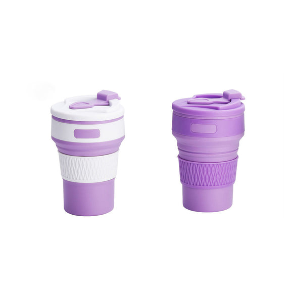 NNEDSZ 2 Pcs Purple Collapsible Silicone Coffee Cup - Portable, Food-Grade, Microwave & Freezer Safe Travel Mug(Combination pack of the same color)