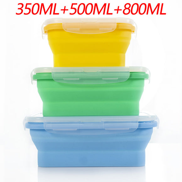 NNEDSZ 3-piece Set (Yellow + Green + Blue) Collapsible Silicone Food Storage Containers Set – 350ML, 500ML, 800ML | BPA-Free, Microwave, Dishwasher & Freezer Safe | Foldable & Portable Bento Boxes for Travel & Outdoor