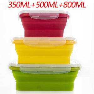 NNEDSZ 3-piece Set (Red + Yellow +Green) Collapsible Silicone Food Storage Containers Set - 350ML, 500ML, 800ML | BPA-Free, Microwave, Dishwasher & Freezer Safe | Foldable & Portable Bento Boxes for Travel & Outdoor