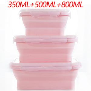 NNEDSZ 3-piece Set Pink Collapsible Silicone Food Storage Containers Set - 350ML, 500ML, 800ML | BPA-Free, Microwave, Dishwasher & Freezer Safe | Foldable & Portable Bento Boxes for Travel & Outdoor