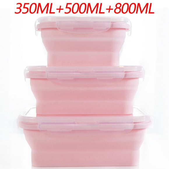 NNEDSZ 3-piece Set Pink Collapsible Silicone Food Storage Containers Set - 350ML, 500ML, 800ML | BPA-Free, Microwave, Dishwasher & Freezer Safe | Foldable & Portable Bento Boxes for Travel & Outdoor