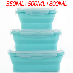 NNEDSZ 3-piece Set Blue Collapsible Silicone Food Storage Containers Set - 350ML, 500ML, 800ML | BPA-Free, Microwave, Dishwasher & Freezer Safe | Foldable & Portable Bento Boxes for Travel & Outdoor