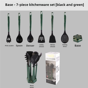 NNEDSZ Black And Green Set High-Temperature Resistant 7-Piece Silicone Kitchen Utensils Set - Non-Stick Cooking Tools, Food-Grade Silicone, Heat-Resistant Spatulas, and Spoons for Non-Stick Pans