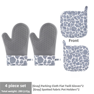 NNEDSZ Grey 4-Piece Set High-Temperature Resistant Silicone and Cotton Oven Mitts and Pot Holders Set – Heat-Resistant, Non-Slip, Food-Grade Kitchen Gloves for Baking, Cooking, and Grilling