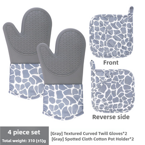 NNEDSZ Grey 4-Piece Set Heat Resistant Silicone Kitchen Gloves Set - 4-Piece Set with Oven Mitts & Pot Holders for Safe Cooking & Baking