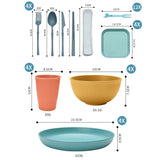NNEDSZ Four-person Set Green Eco-Friendly Wheat Straw Dinnerware Set,  Plate, Bowl, Cup & Utensil Set - Lightweight, Reusable, and Durable for Home, School, and Travel