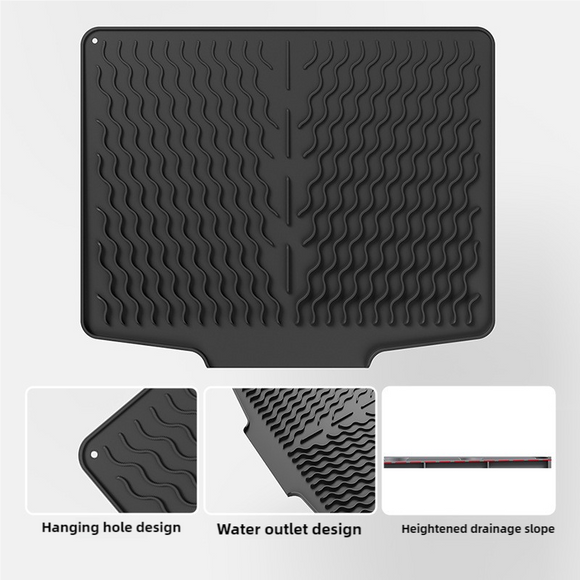 NNEDSZ Black Silicone Dish Drying Mat, Non-Slip Draining Pad for Sink, Heat-Resistant and Water-Absorbent, Ideal for Dishes, Cups, and Utensils