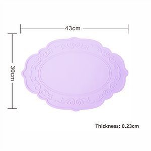 NNEDSZ 2 Pcs Purple Oval Embossed Floral Edged Silicone Placemats, Non-Slip, Heat-Resistant, Easy-to-Clean Dining Table Mats, Korean and European Style