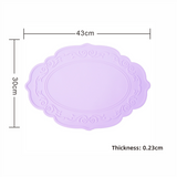 NNEDSZ 2 Pcs Purple Oval Embossed Floral Edged Silicone Placemats, Non-Slip, Heat-Resistant, Easy-to-Clean Dining Table Mats, Korean and European Style