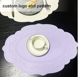 NNEDSZ 2 Pcs Purple Oval Embossed Floral Edged Silicone Placemats, Non-Slip, Heat-Resistant, Easy-to-Clean Dining Table Mats, Korean and European Style