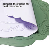 NNEDSZ 2 Pcs Purple Oval Embossed Floral Edged Silicone Placemats, Non-Slip, Heat-Resistant, Easy-to-Clean Dining Table Mats, Korean and European Style
