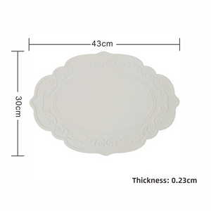 NNEDSZ 2 Pcs Grey Oval Embossed Floral Edged Silicone Placemats, Non-Slip, Heat-Resistant, Easy-to-Clean Dining Table Mats, Korean and European Style
