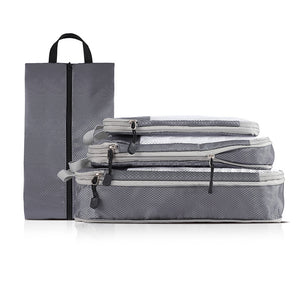 NNEDSZ 4-piece Set Grey Compression Travel Storage Bags Set, Mesh Travel Organizers for Luggage, Foldable and Space-Saving Packing Cubes