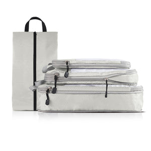 NNEDSZ 4-piece Set Off White Compression Travel Storage Bags Set, Mesh Travel Organizers for Luggage, Foldable and Space-Saving Packing Cubes