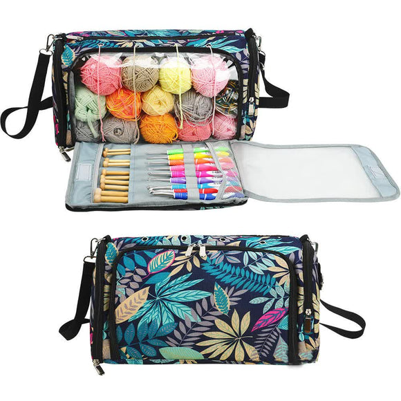 NNEDSZ Leaf pattern Multi-Functional Crochet Hook and Yarn Storage Bag - Convenient Carrying Case for Crochet, Knitting Tools, and Yarn, with Stylish Pattern Design (Tools Not Included)