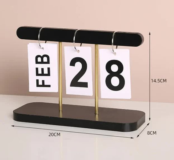 NNEDSZ Black Modern Minimalist Wooden Flip Calendar - Stylish Desktop Calendar for Home, Office, and Study Room