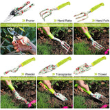 NNEDSZ Green 9-Piece Floral Garden Tool Set for Women – Complete Gardening Kit with Tote Bag, Pruners, and Gloves