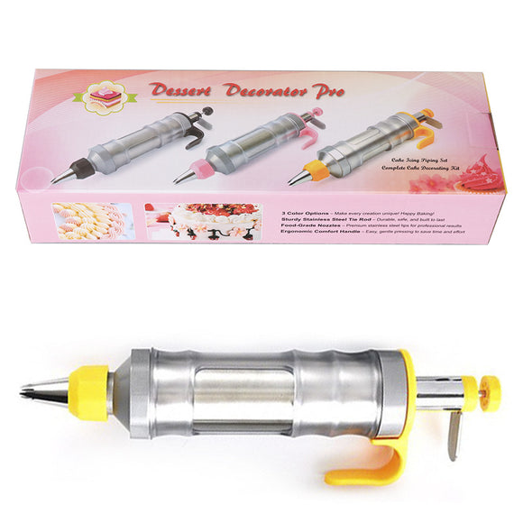 NNEDSZ Yellow Cream Piping Gun for Cookie Decorating – 6 Nozzle DIY Set for Baking and Cake Decoration