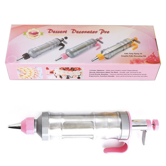 NNEDSZ Pink Cream Piping Gun for Cookie Decorating - 6 Nozzle DIY Set for Baking and Cake Decoration