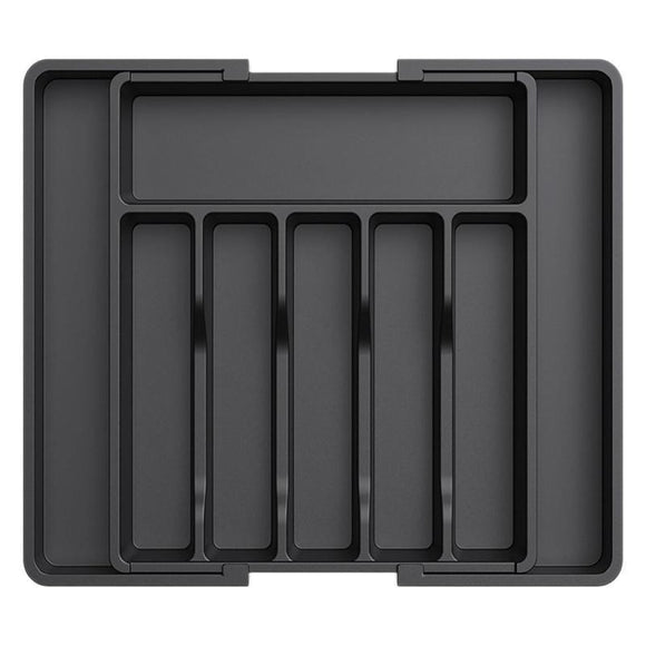 NNEDSZ Black Adjustable Polypropylene Kitchen Drawer Organizer – 8 Compartments, Large Capacity, Easy to Clean