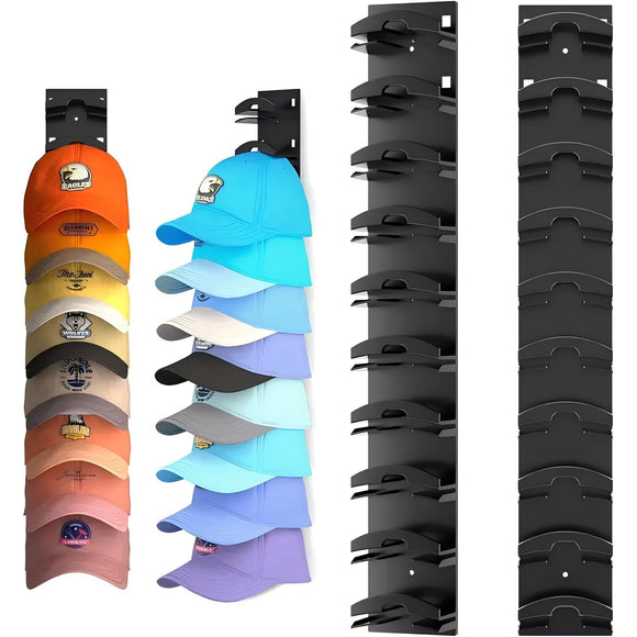 NNEDSZ 1 Pcs Black Adjustable Hat Organizer Rack for Baseball Caps - Space Saving Wall-Mounted Hat Storage with 2 Hanging Methods for Display and Storage(Baseball cap is a shooting prop and is not included)