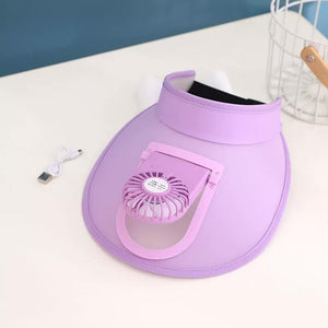 NNEDSZ 2 Pcs Purple UV Protection USB Rechargeable Fan Hat - Adjustable Large Brim Sun Hat with 3-Speed Wind Control