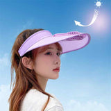 NNEDSZ 2 Pcs Purple UV Protection USB Rechargeable Fan Hat - Adjustable Large Brim Sun Hat with 3-Speed Wind Control