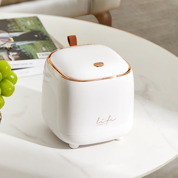 NNEDSZ White Portable Tabletop Trash Can with Dual-Layer Design – Convenient for Desk Organization