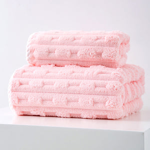 NNEDSZ Pink Thickened Coral Fleece Towel Set, Large Bath Towel & Face Towel Combo, Soft & Absorbent Towels for Home Use