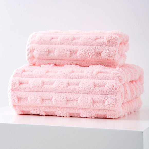 NNEDSZ Pink Thickened Coral Fleece Towel Set, Large Bath Towel & Face Towel Combo, Soft & Absorbent Towels for Home Use