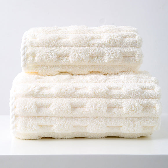 NNEDSZ Off White Thickened Coral Fleece Towel Set, Large Bath Towel & Face Towel Combo, Soft & Absorbent Towels for Home Use