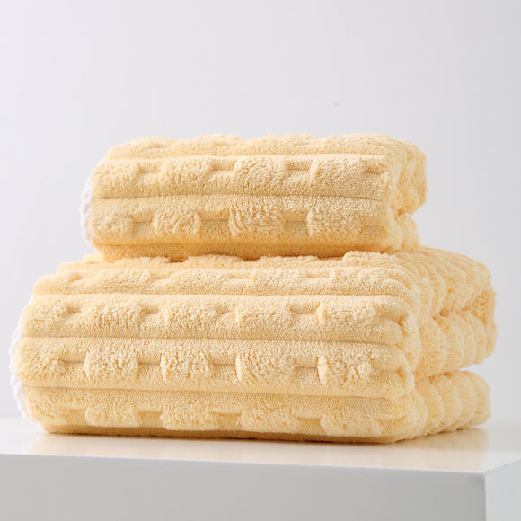 NNEDSZ Yellow Thickened Coral Fleece Towel Set, Large Bath Towel & Face Towel Combo, Soft & Absorbent Towels for Home Use