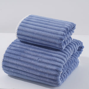 NNEDSZ Blue Soft Candy Stripe Coral Fleece Bath Towel and Washcloth Set, Ultra Absorbent, Skin-Friendly