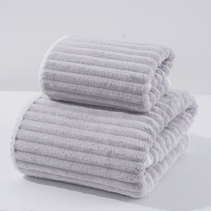NNEDSZ Grey Soft Candy Stripe Coral Fleece Bath Towel and Washcloth Set, Ultra Absorbent, Skin-Friendly