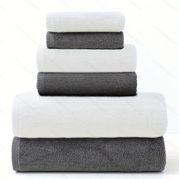 NNEDSZ Gray and White Premium Cotton Towel Set - 6 Pieces, Soft & Absorbent Bath Towels for Adults