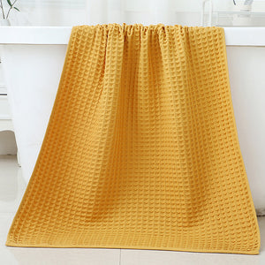 NNEDSZ Yellow Luxury Cotton Waffle Bath Towel, Soft, Quick-Drying, Water Absorbent, Unisex, for Home Use