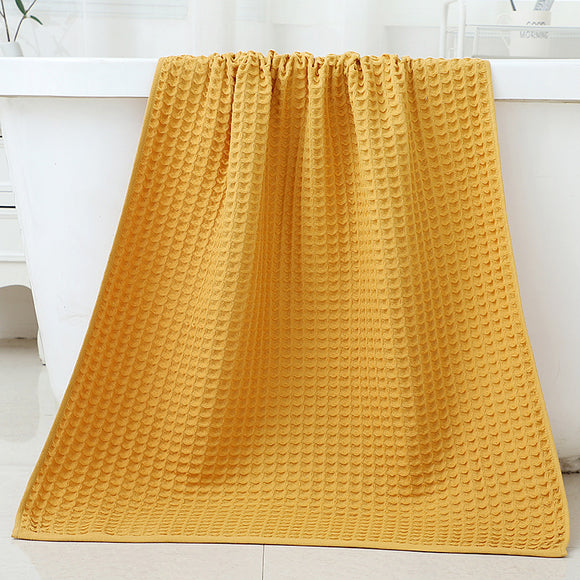 NNEDSZ Yellow Luxury Cotton Waffle Bath Towel, Soft, Quick-Drying, Water Absorbent, Unisex, for Home Use