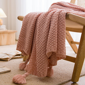 NNEDSZ Pink 110cm x 150cm Soft Tassel Throw Blanket for Sofa or Bed, Cozy  Casual Blanket for Office Nap, Minimalist Bed End Cover