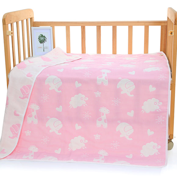 NNEDSZ Pink Animal, 6-Layer Muslin Baby Blanket - Soft Cotton Bedding for Infants and Toddlers, 110x110 cm,