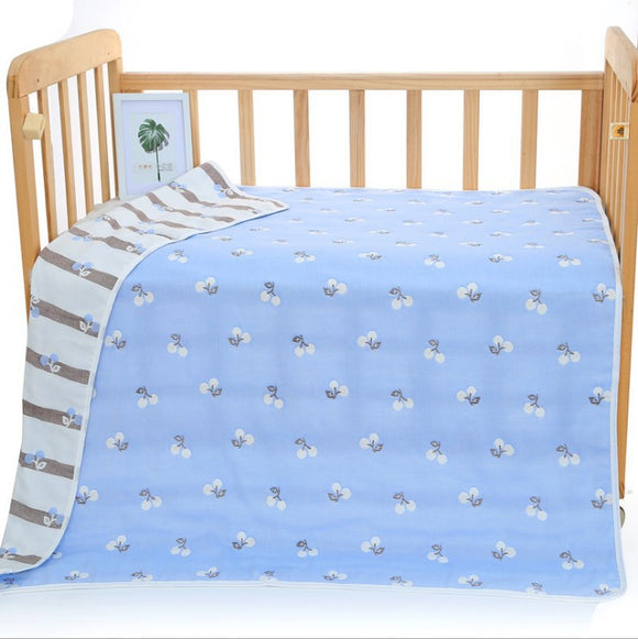 NNEDSZ Blue Cherry, 6-Layer Muslin Baby Blanket - Soft Cotton Bedding for Infants and Toddlers, 110x110 cm,
