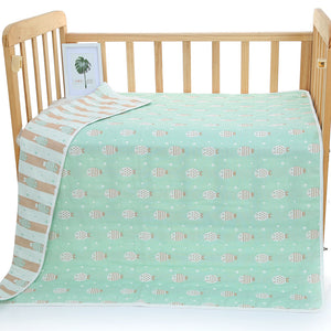 NNEDSZ Green Fish, 6-Layer Muslin Baby Blanket - Soft Cotton Bedding for Infants and Toddlers, 110x110cm