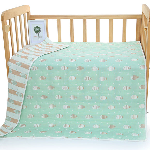 NNEDSZ Green Fish, 6-Layer Muslin Baby Blanket - Soft Cotton Bedding for Infants and Toddlers, 110x110cm