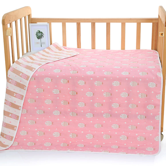 NNEDSZ Pink Fish, 6-Layer Muslin Baby Blanket - Soft Cotton Bedding for Infants and Toddlers, 110x110cm