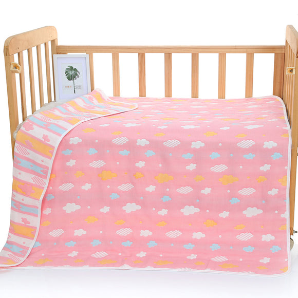 NNEDSZ Pink Clouds, 6-Layer Muslin Baby Blanket - Soft Cotton Bedding for Infants and Toddlers, 110x110cm