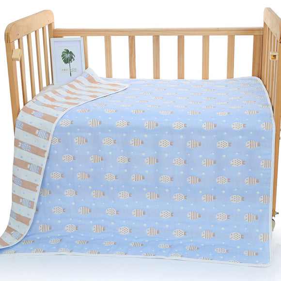NNEDSZ Blue Fish, 6-Layer Muslin Baby Blanket - Soft Cotton Bedding for Infants and Toddlers, 110x110cm