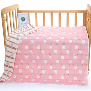 NNEDSZ Pink Alpaca, 6-Layer Muslin Baby Blanket - Soft Cotton Bedding for Infants and Toddlers, 110x110cm