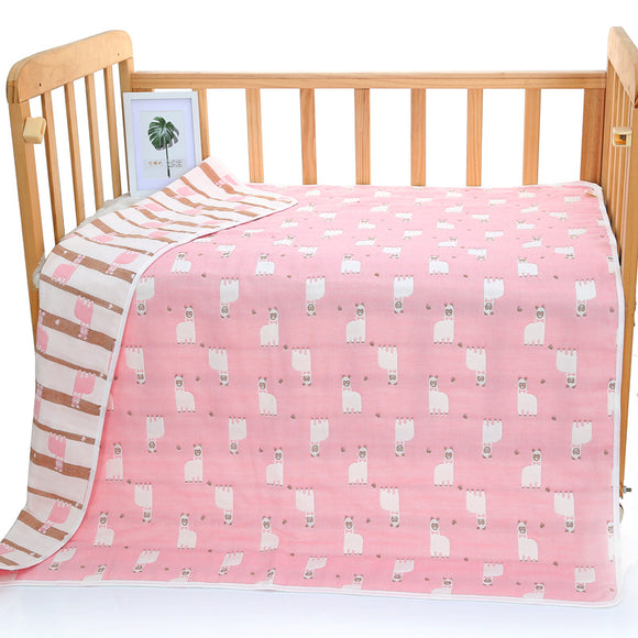 NNEDSZ Pink Alpaca, 6-Layer Muslin Baby Blanket - Soft Cotton Bedding for Infants and Toddlers, 110x110cm