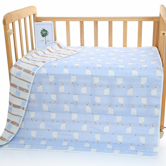 NNEDSZ Blue Alpaca, 6-Layer Muslin Baby Blanket - Soft Cotton Bedding for Infants and Toddlers, 110x110cm