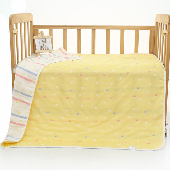 NNEDSZ Yellow love heart, 6-Layer Muslin Baby Blanket - Soft Cotton Bedding for Infants and Toddlers, 110x110cm