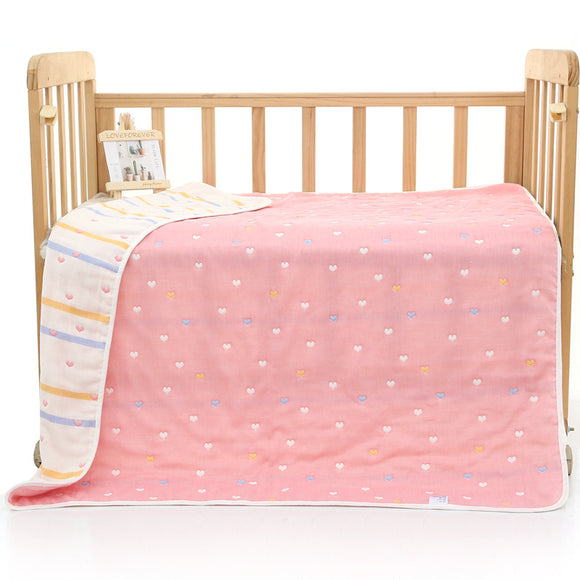 NNEDSZ Pink love heart, 6-Layer Muslin Baby Blanket - Soft Cotton Bedding for Infants and Toddlers, 110x110cm
